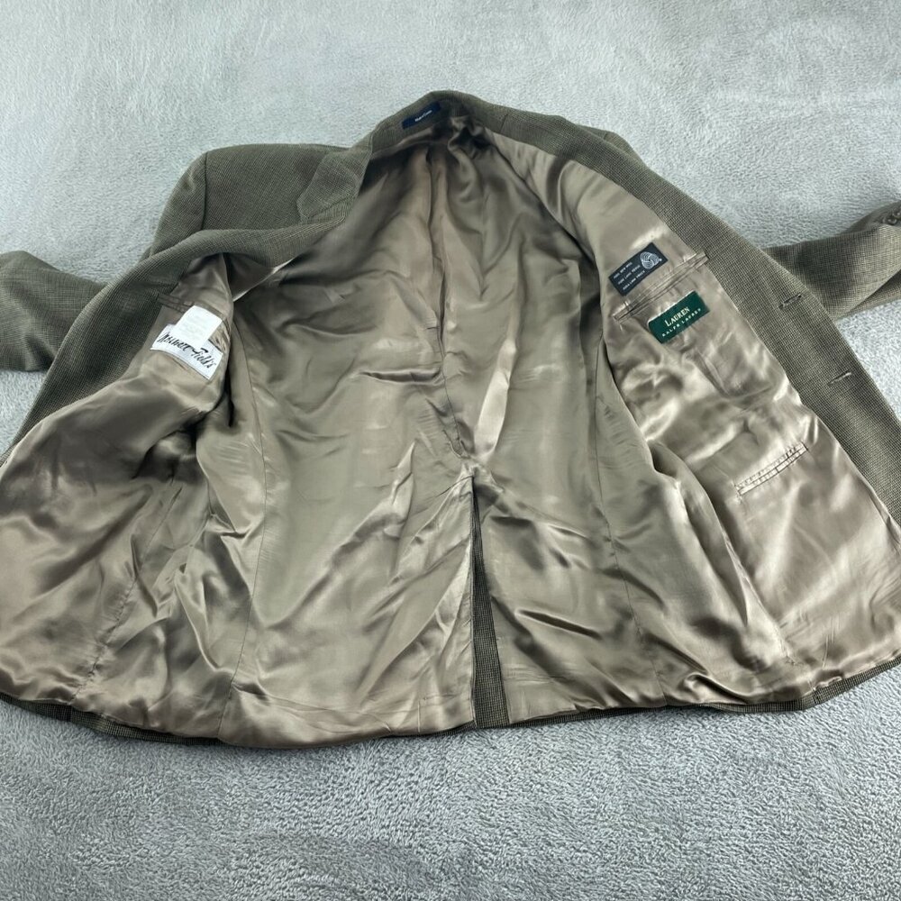 Marshall Fields Mens 46 Blazer Jacket L Wool & Silk Blend Beige Lined Two 5785 - Picture 3 of 12